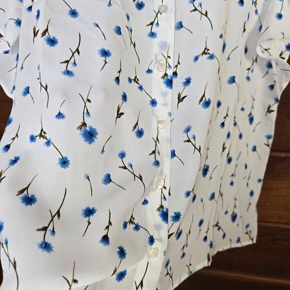 NWT Revolve Three Eighty Two Womens Floral Ruffle Blouse M Sheer Cottage Boho - Picture 11 of 11